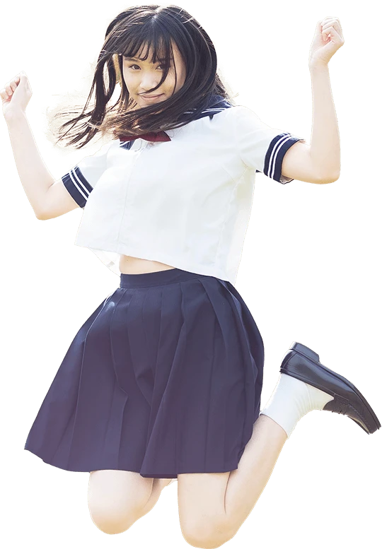 女子学生が喜びながらジャンプしている